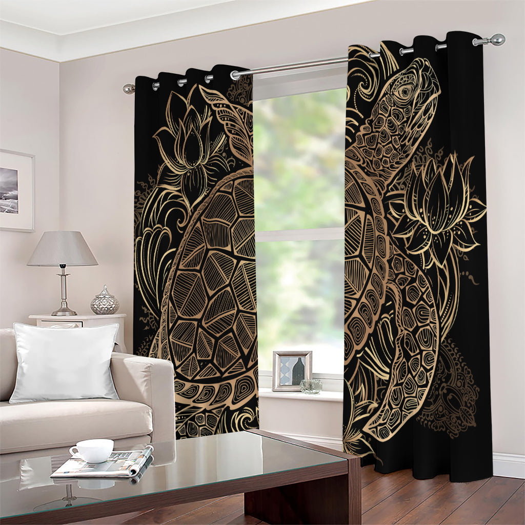 Black And Gold Sea Turtle Print Extra Wide Grommet Curtains