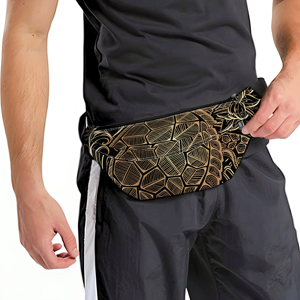 Black And Gold Sea Turtle Print Fanny Pack
