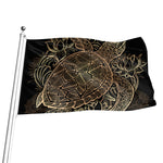 Black And Gold Sea Turtle Print Flag