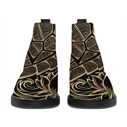 Black And Gold Sea Turtle Print Flat Ankle Boots