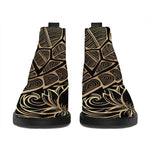 Black And Gold Sea Turtle Print Flat Ankle Boots
