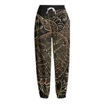 Black And Gold Sea Turtle Print Fleece Lined Knit Pants