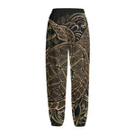 Black And Gold Sea Turtle Print Fleece Lined Knit Pants
