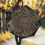 Black And Gold Sea Turtle Print Foldable Umbrella