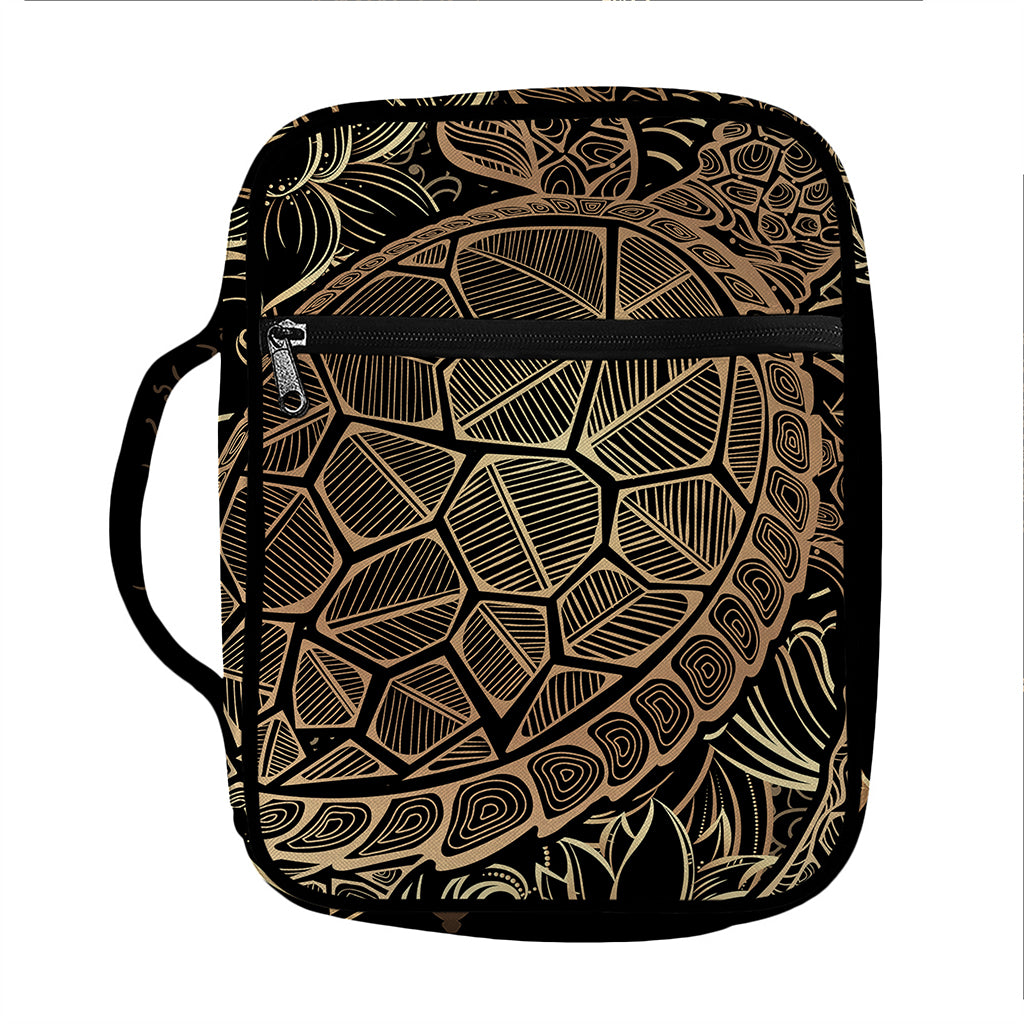 Black And Gold Sea Turtle Print Front Pocket Bible Bag