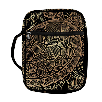 Black And Gold Sea Turtle Print Front Pocket Bible Bag