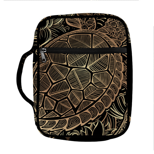 Black And Gold Sea Turtle Print Front Pocket Bible Bag