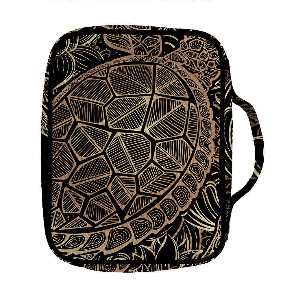Black And Gold Sea Turtle Print Front Pocket Bible Bag