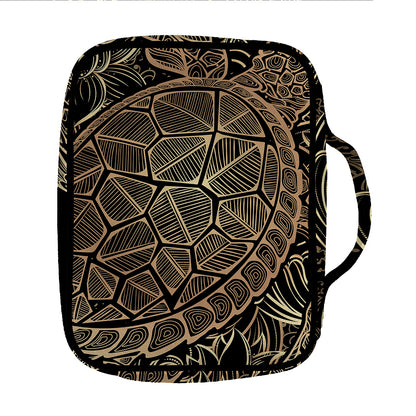 Black And Gold Sea Turtle Print Front Pocket Bible Bag