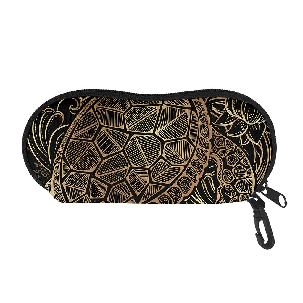 Black And Gold Sea Turtle Print Glasses Case