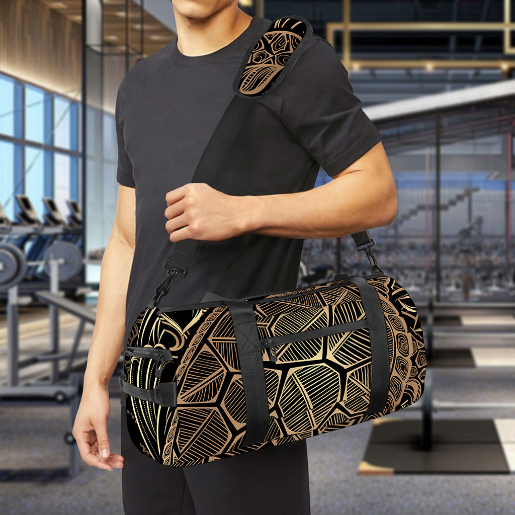 Black And Gold Sea Turtle Print Gym Bag