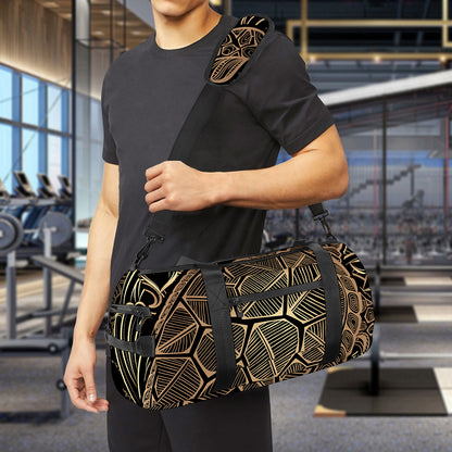 Black And Gold Sea Turtle Print Gym Bag