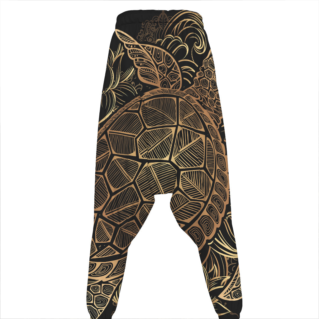 Black And Gold Sea Turtle Print Hammer Pants