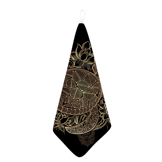 Black And Gold Sea Turtle Print Hand Towel