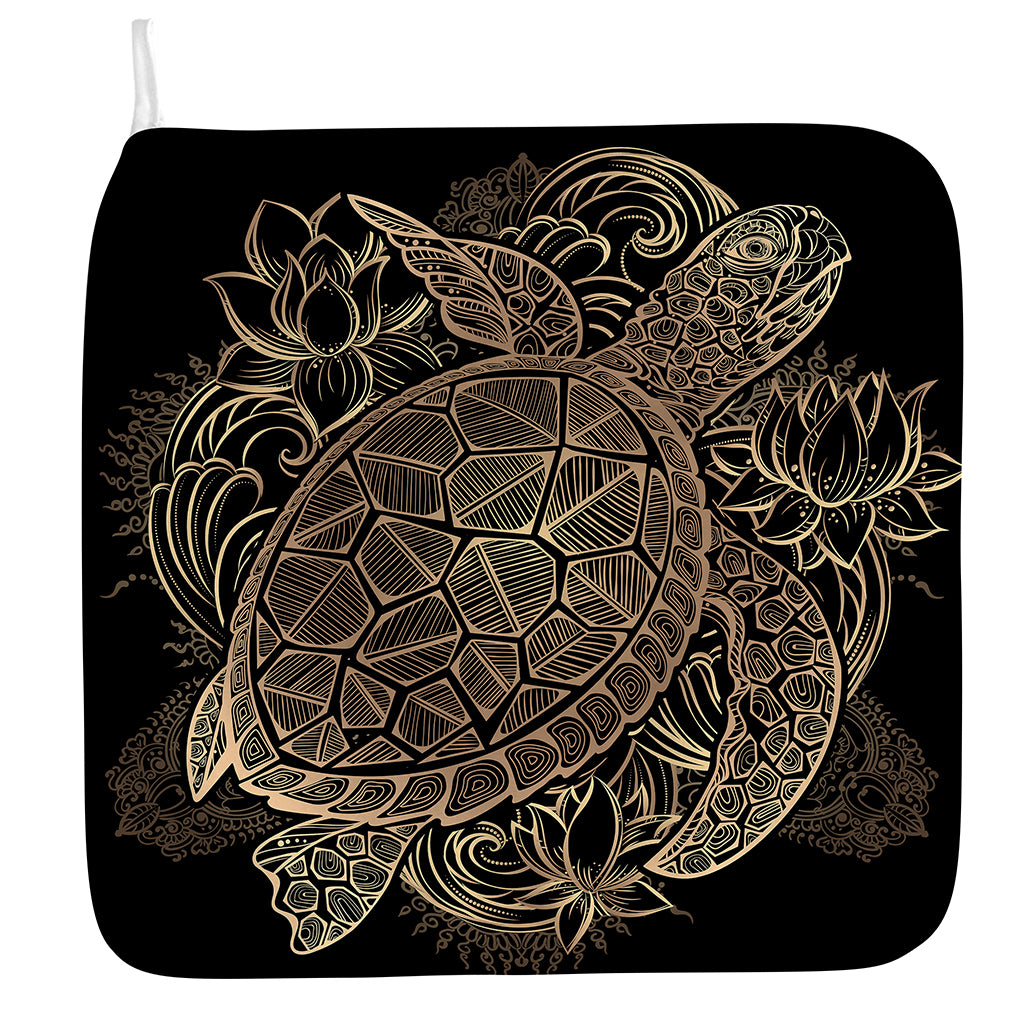Black And Gold Sea Turtle Print Hand Towel