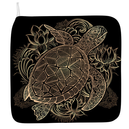 Black And Gold Sea Turtle Print Hand Towel