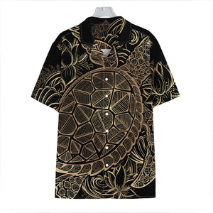 Black And Gold Sea Turtle Print Hawaiian Shirt