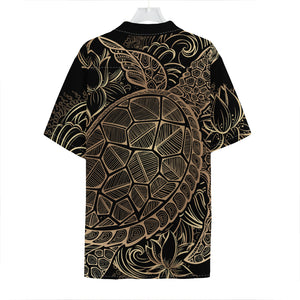 Black And Gold Sea Turtle Print Hawaiian Shirt