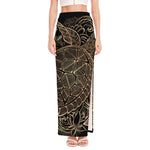 Black And Gold Sea Turtle Print High Slit Maxi Skirt