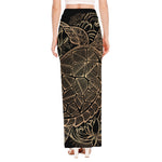 Black And Gold Sea Turtle Print High Slit Maxi Skirt
