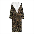 Black And Gold Sea Turtle Print Hooded Bathrobe