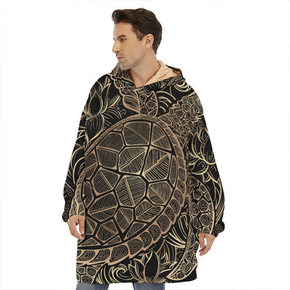 Black And Gold Sea Turtle Print Hoodie Blanket