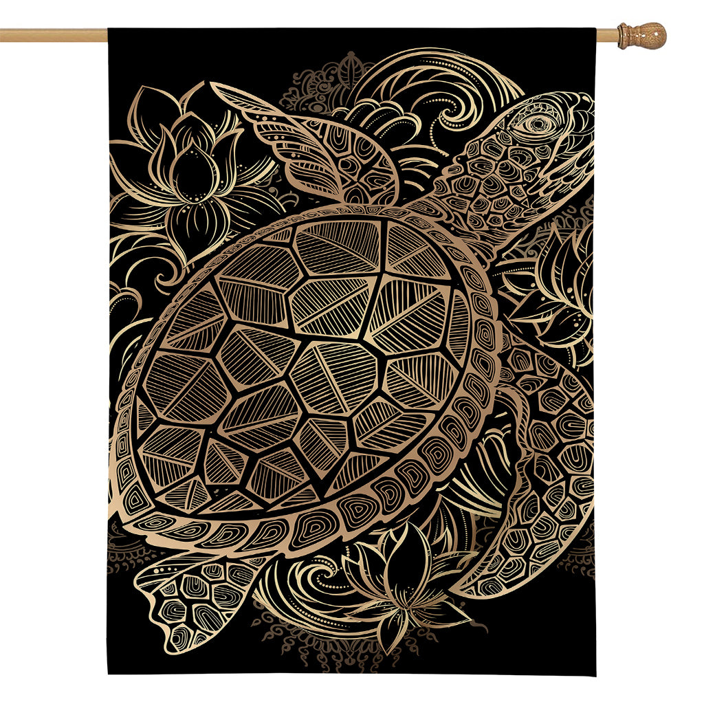 Black And Gold Sea Turtle Print House Flag