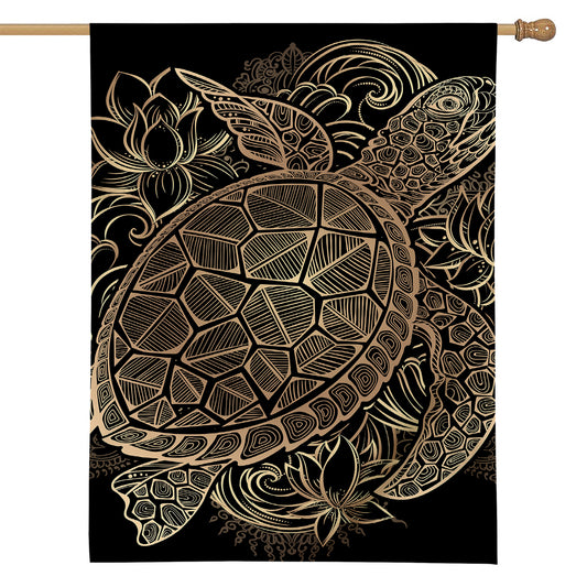 Black And Gold Sea Turtle Print House Flag