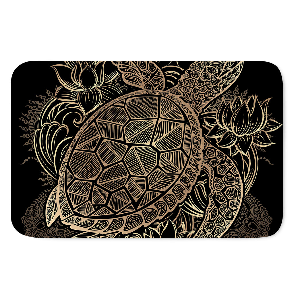 Black And Gold Sea Turtle Print Indoor Door Mat