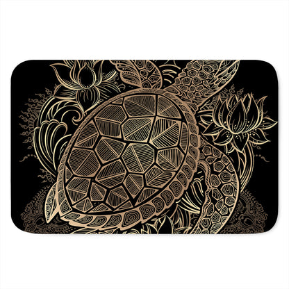 Black And Gold Sea Turtle Print Indoor Door Mat