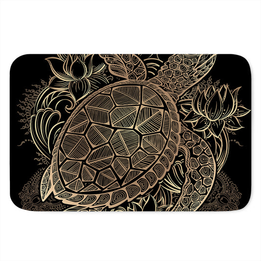 Black And Gold Sea Turtle Print Indoor Door Mat