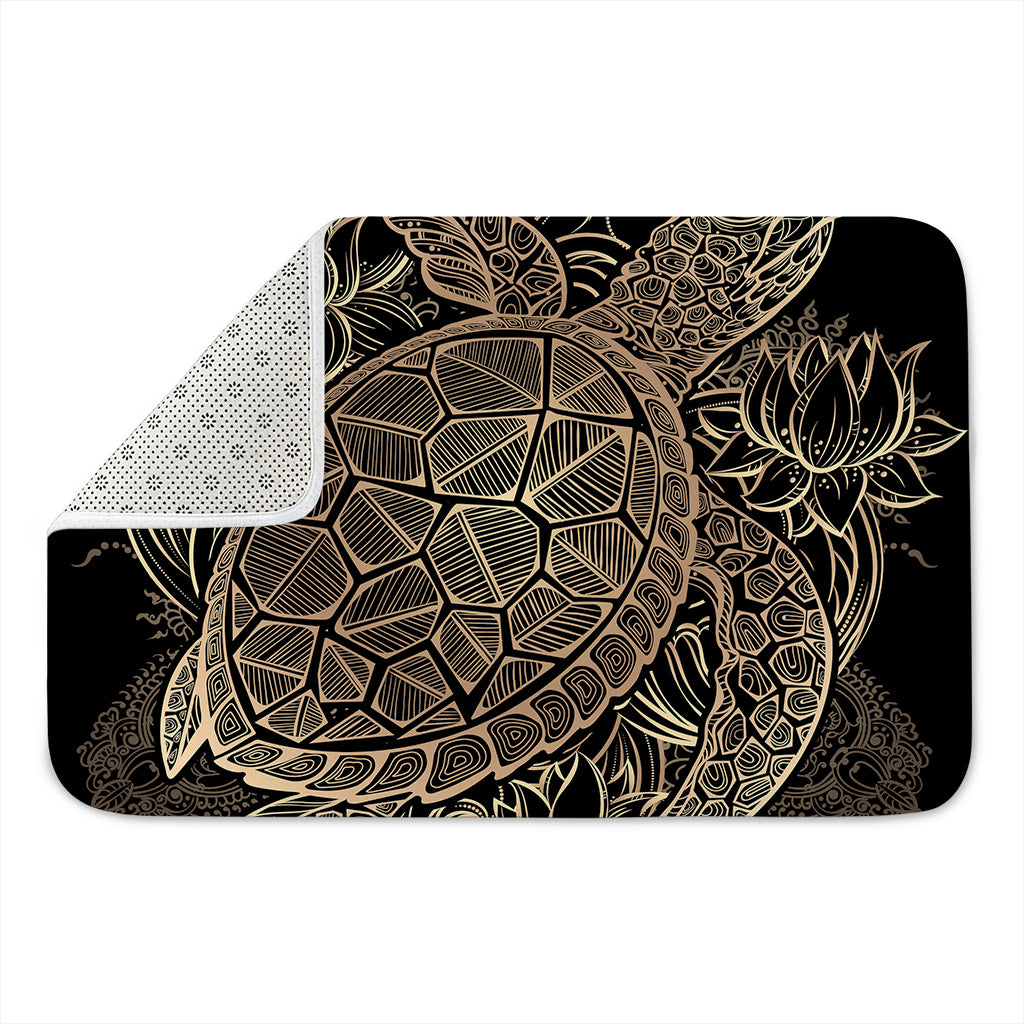 Black And Gold Sea Turtle Print Indoor Door Mat