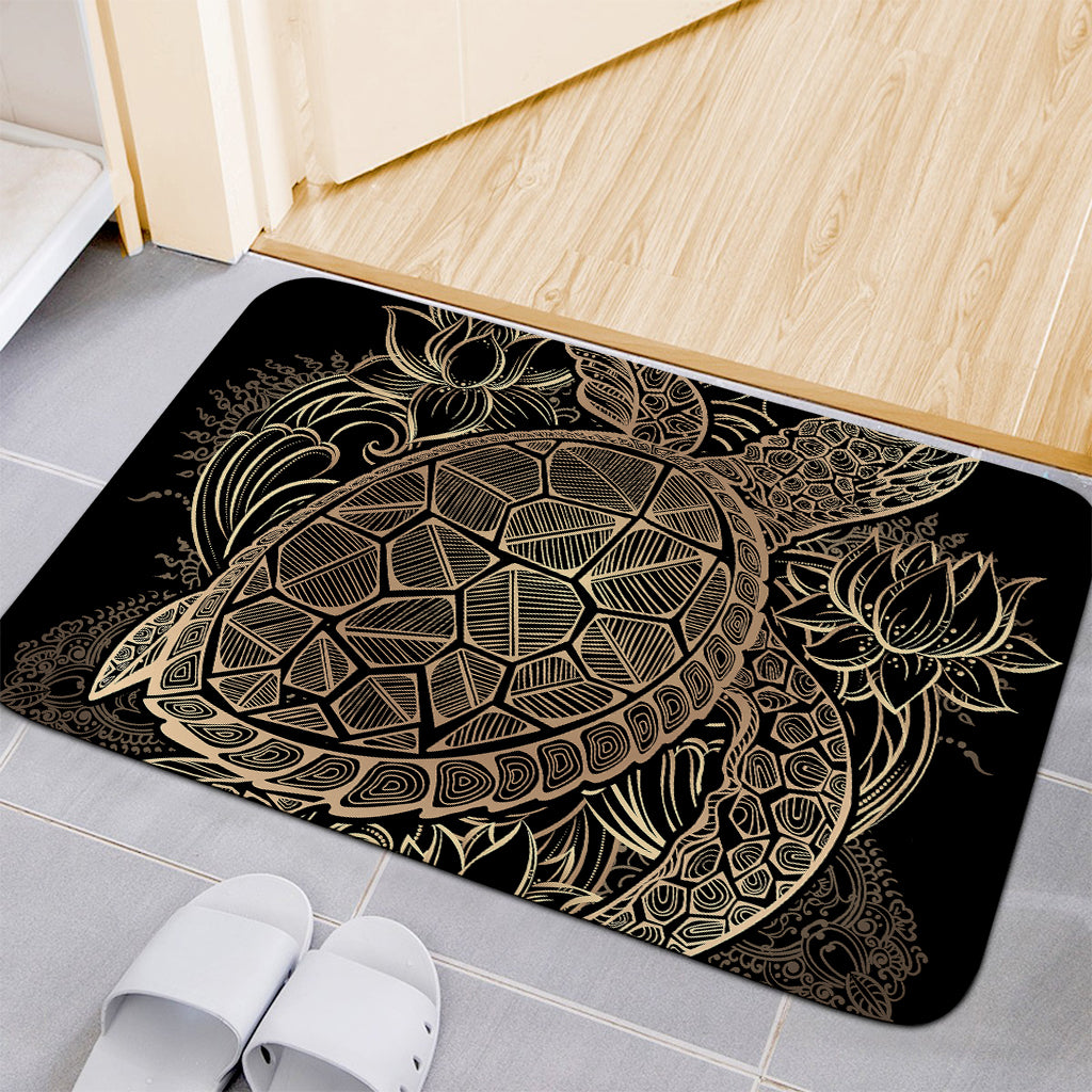 Black And Gold Sea Turtle Print Indoor Door Mat