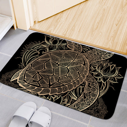 Black And Gold Sea Turtle Print Indoor Door Mat