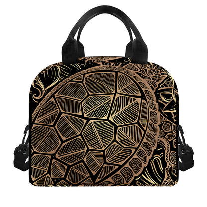 Black And Gold Sea Turtle Print Insulated Lunch Bag