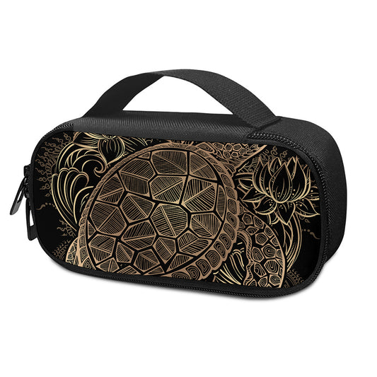 Black And Gold Sea Turtle Print Insulin Cooler Travel Case