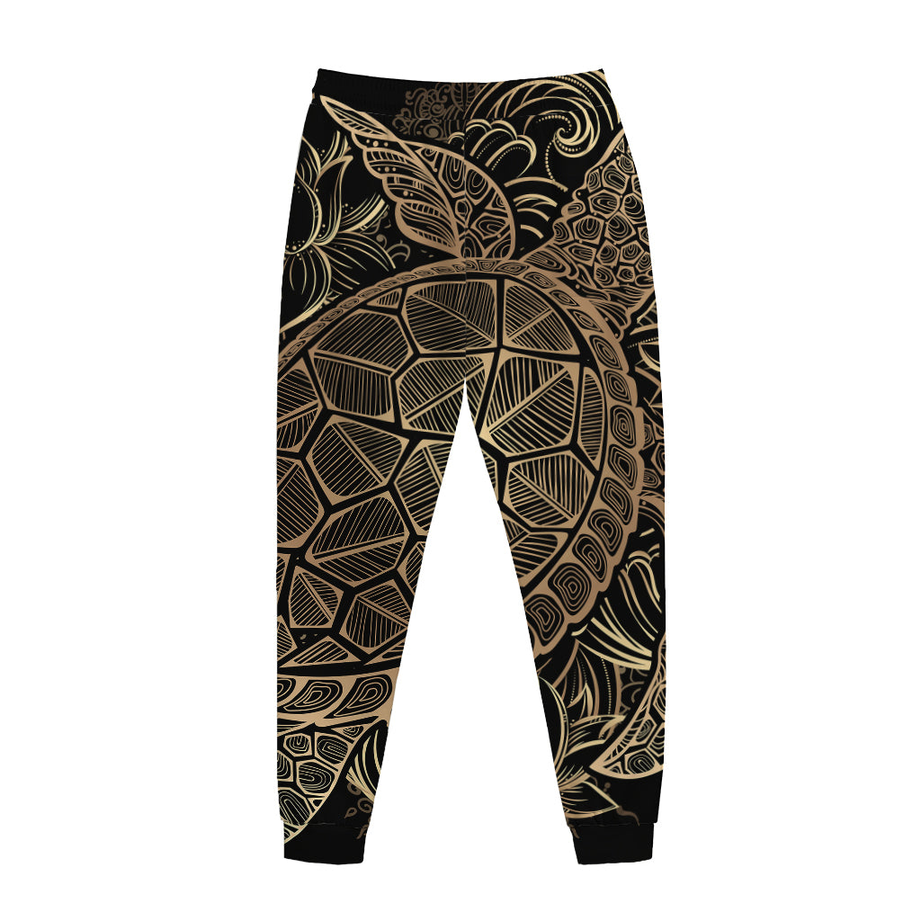 Black And Gold Sea Turtle Print Jogger Pants