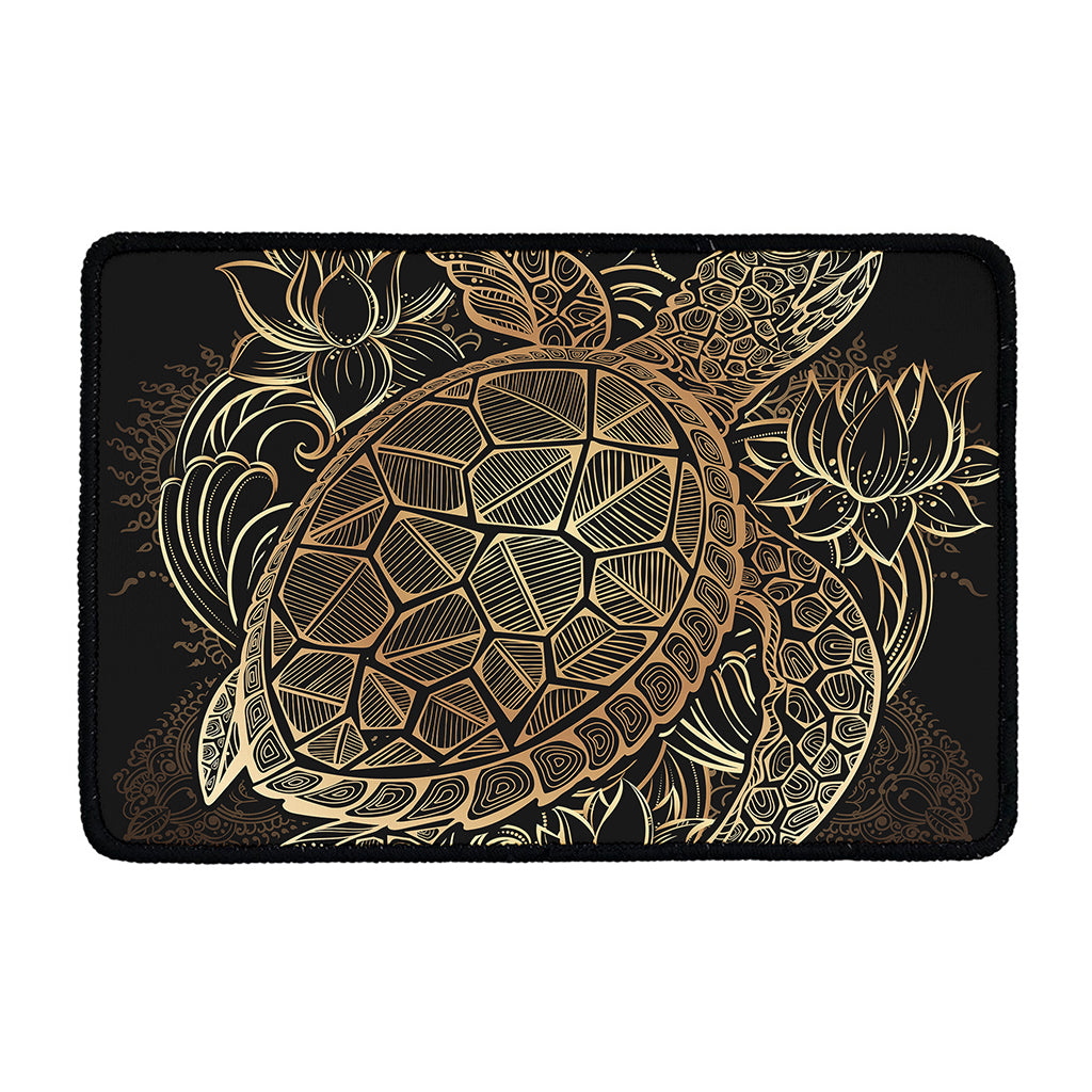 Black And Gold Sea Turtle Print Kitchen Mat