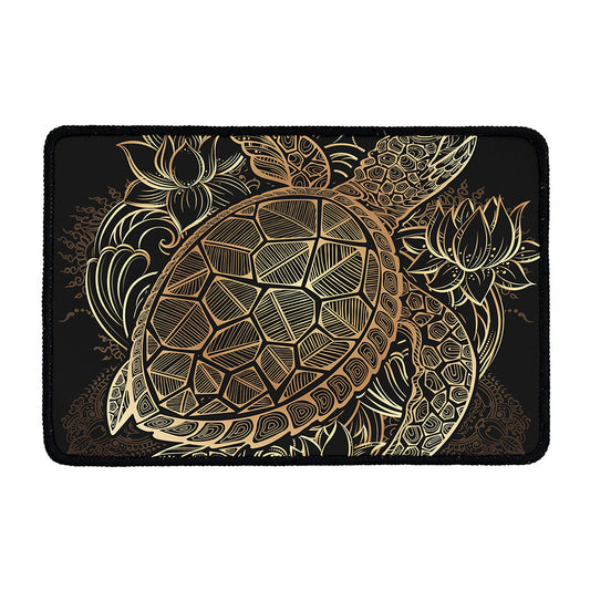 Black And Gold Sea Turtle Print Kitchen Mat