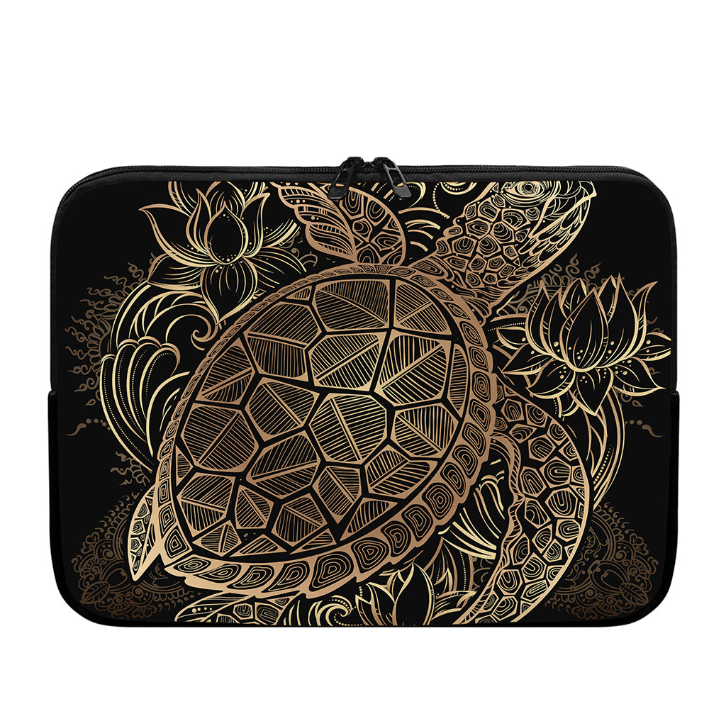 Black And Gold Sea Turtle Print Laptop Sleeve