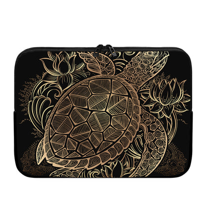 Black And Gold Sea Turtle Print Laptop Sleeve