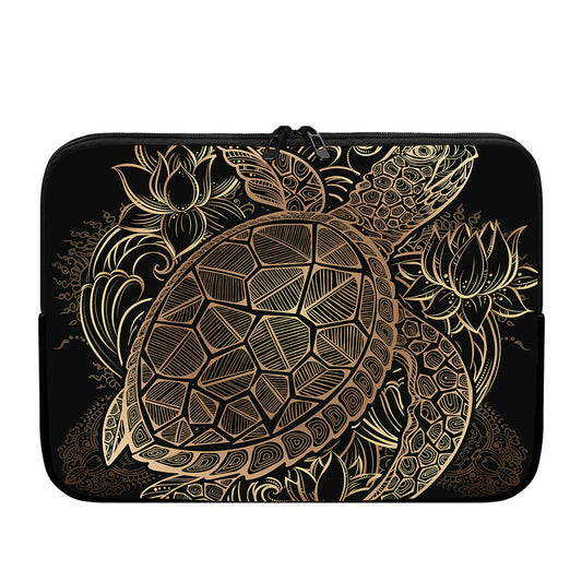 Black And Gold Sea Turtle Print Laptop Sleeve