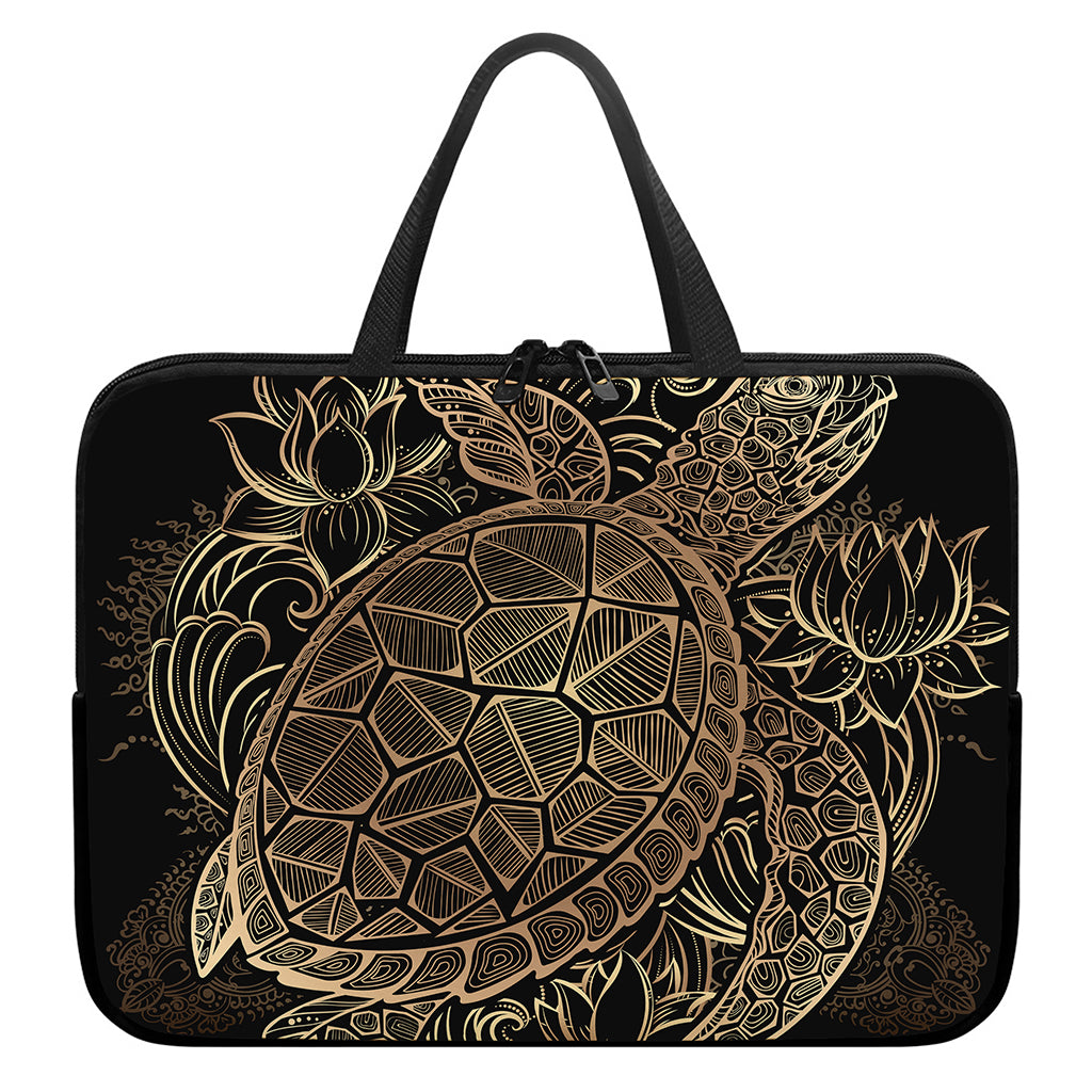 Black And Gold Sea Turtle Print Laptop Sleeve With Handle