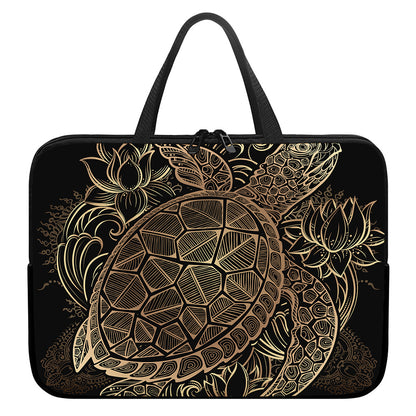 Black And Gold Sea Turtle Print Laptop Sleeve With Handle