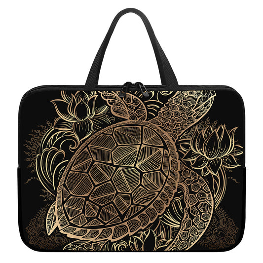 Black And Gold Sea Turtle Print Laptop Sleeve With Handle