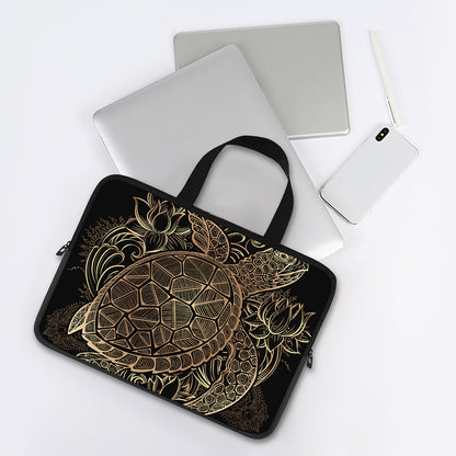 Black And Gold Sea Turtle Print Laptop Sleeve With Handle