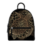 Black And Gold Sea Turtle Print Leather Backpack