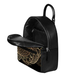 Black And Gold Sea Turtle Print Leather Backpack