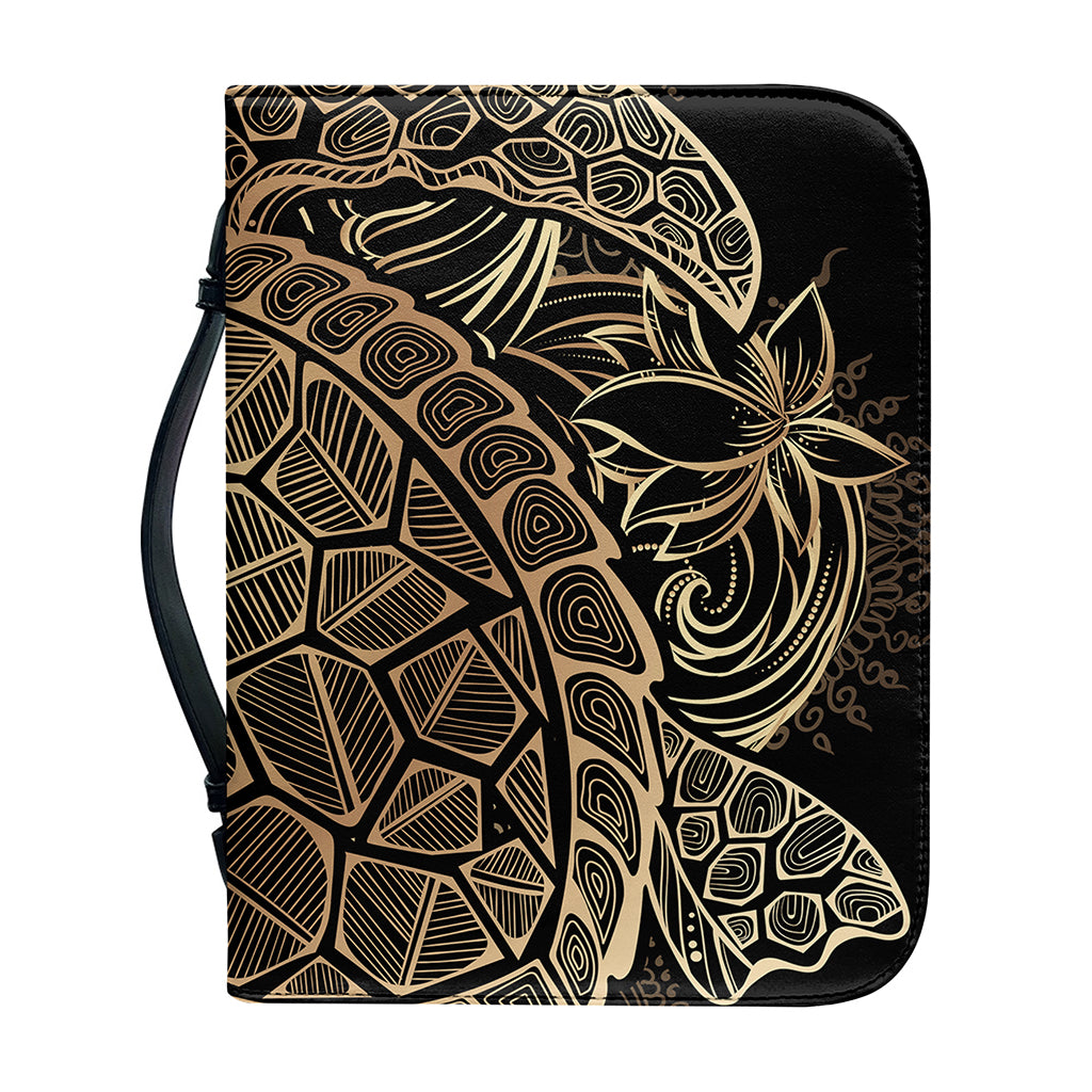 Black And Gold Sea Turtle Print Leather Bible Cover