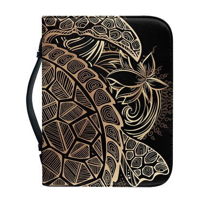 Black And Gold Sea Turtle Print Leather Bible Cover